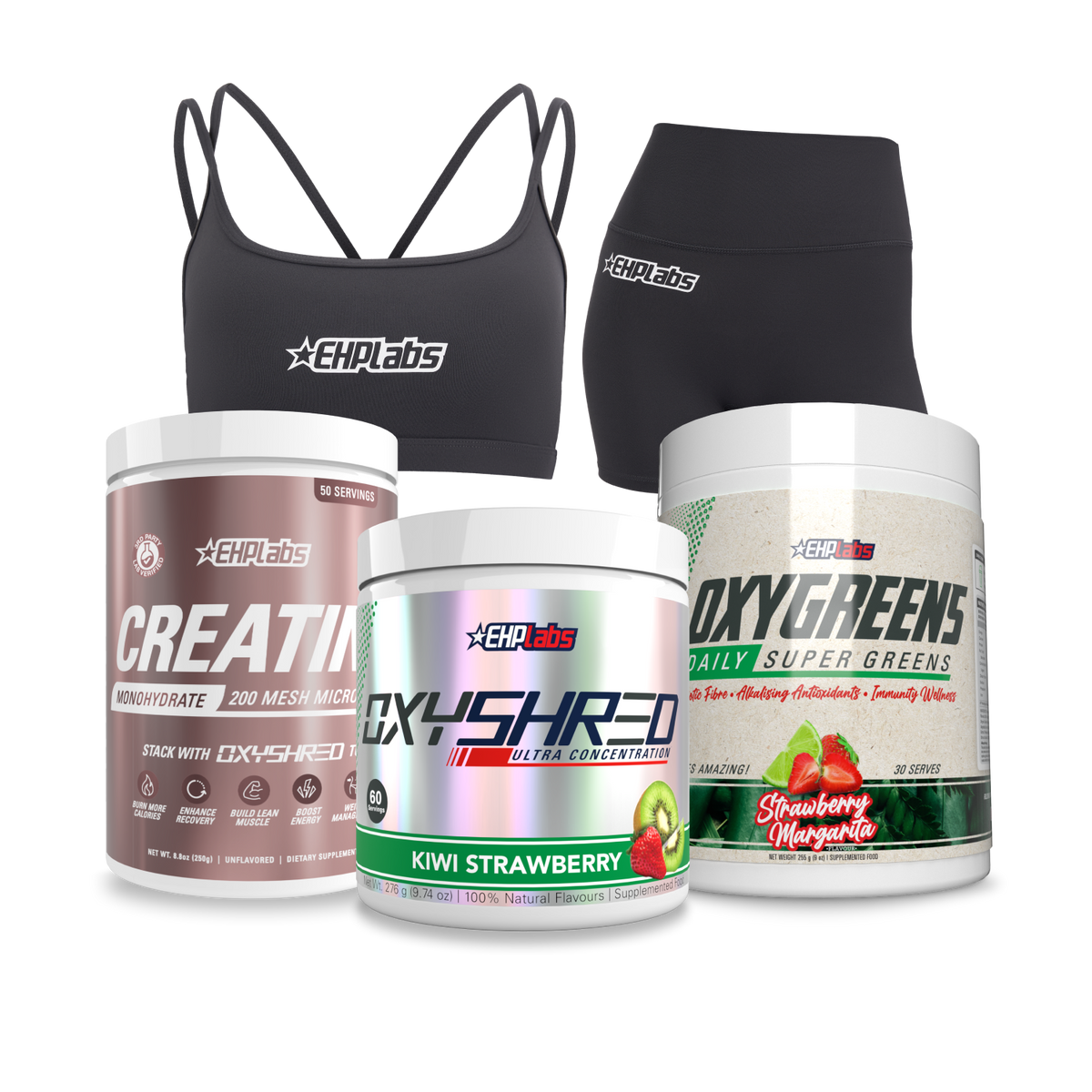 Hot Girl Stack bundle with OxyShred, OxyGreens, Crea-8 creatine, EHP sports bra and Sculpt leggings