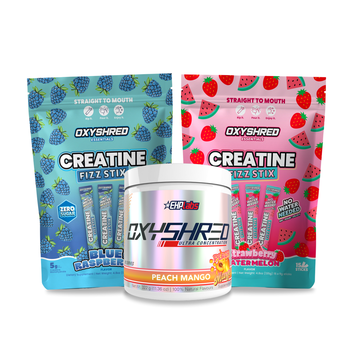 OxyShred + Creatine Candy Fizz Stix bundle with OxyShred thermogenic fat burner and OxyShred Creatine Fizz Stix