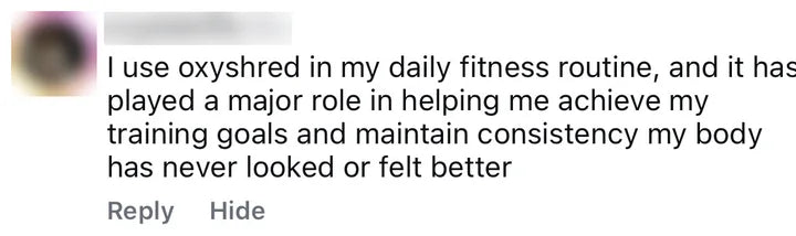 Instagram comment from an OxyShred customer